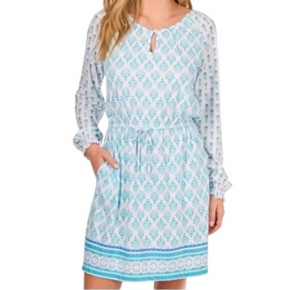 Cabana Life Womens XL Amalfi Coast Long Sleeve Tie Waist Dress